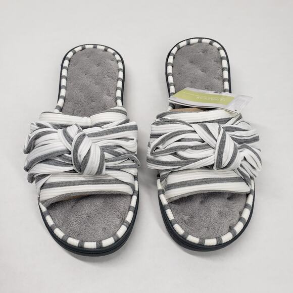 ULTRAIDEAS Memory Foam Slides Women 9-10 Gray Bow Spa Slippers House Shoes Terry - Picture 1 of 16